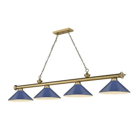 Z-LITE Cordon 4 Light Billiard, Rubbed Brass & Navy Blue 2306-4RB-MNB